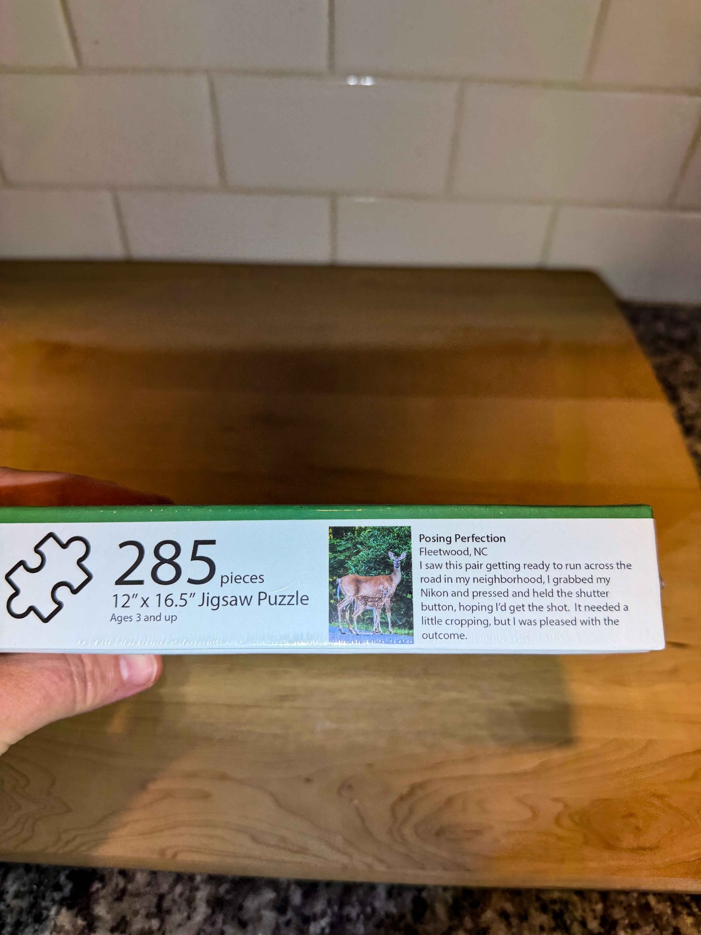 Jigsaw puzzle box with 285 pieces with Doe and Fawn as the subject of the puzzle, Ashe County, North Carolina.