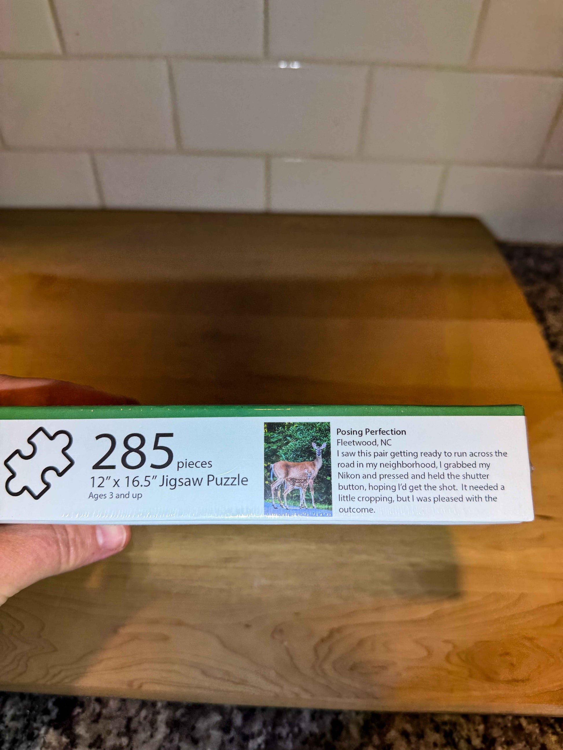 Jigsaw puzzle box with 285 pieces with Doe and Fawn as the subject of the puzzle, Ashe County, North Carolina.