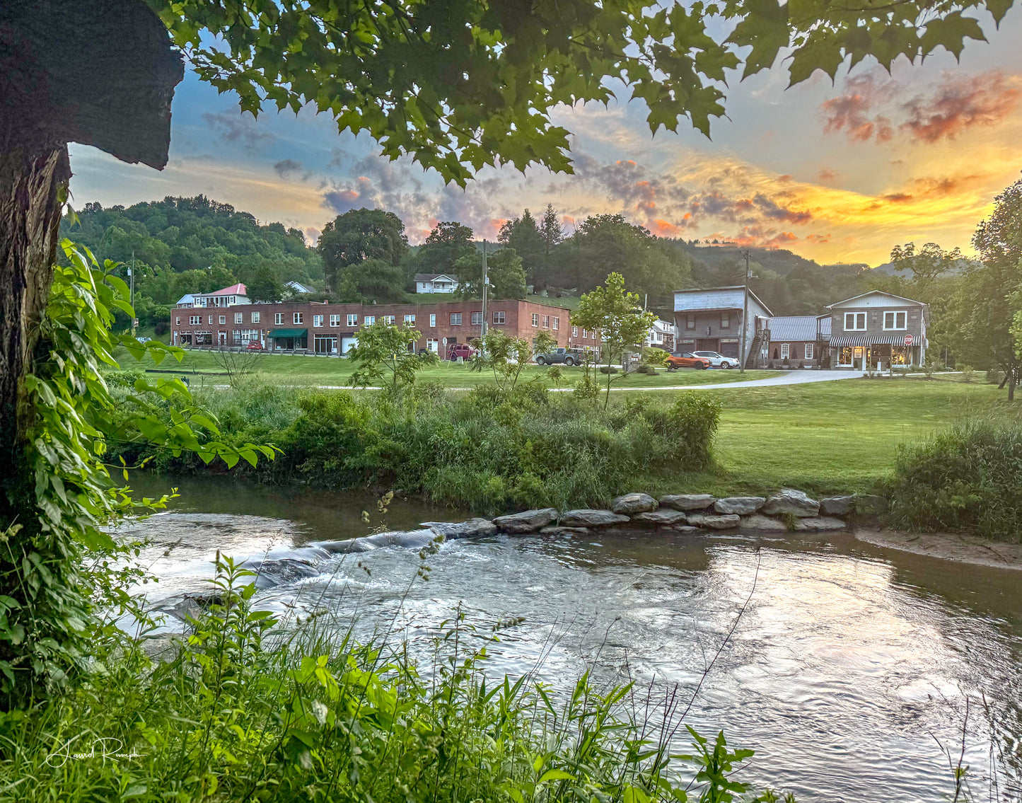 Sunrise in Lansing, North Carolina, from the Creeper trail park overlooking town and Big Horse Creek. 4x5 crop