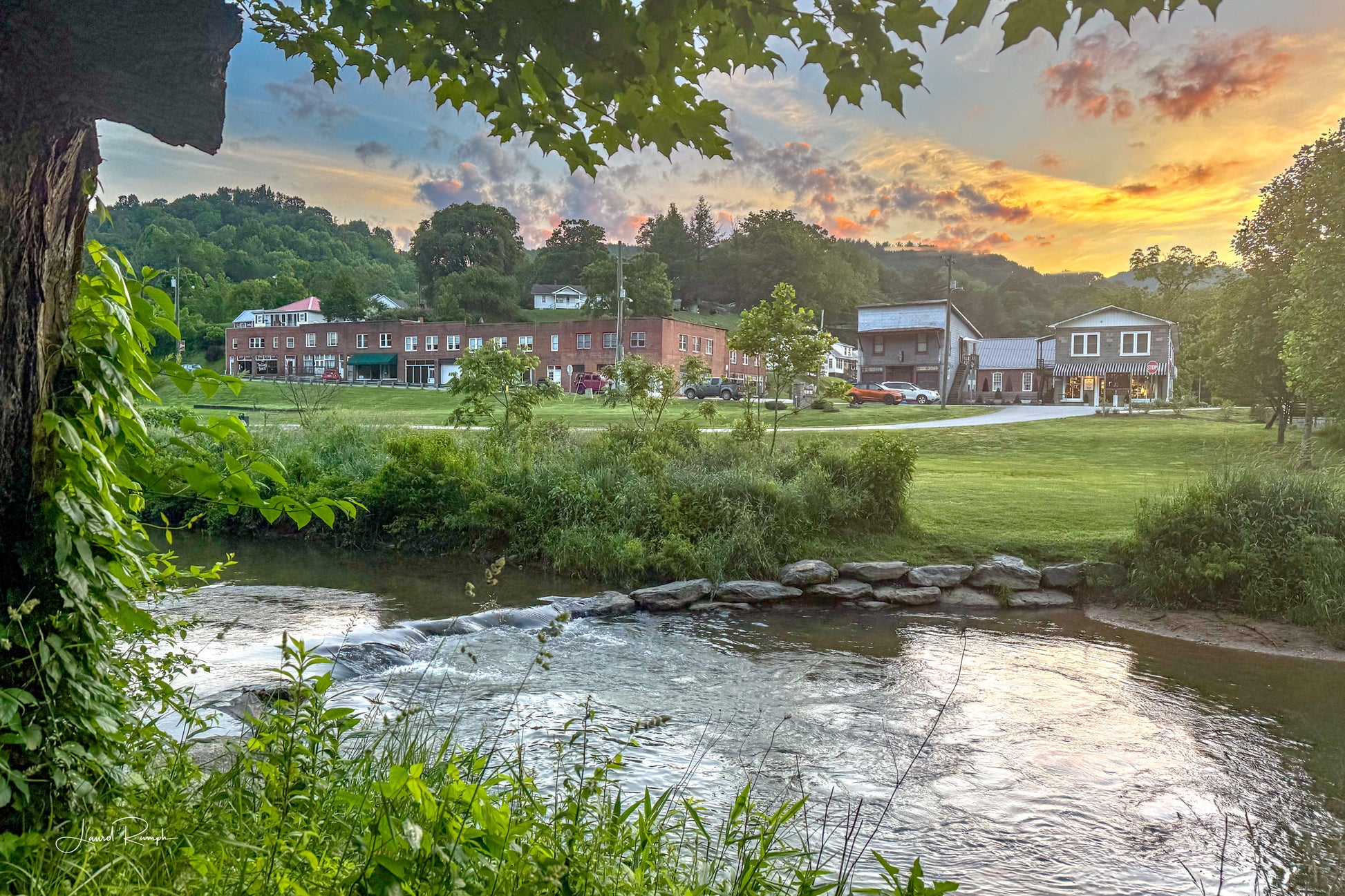 Sunrise in Lansing, North Carolina, from the Creeper trail park overlooking town and Big Horse Creek. 2x3 crop